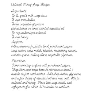 oatmeal honey soap recipe using single line font cue the music