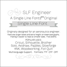 Load image into Gallery viewer, SLF Engineer single line font preview showing technical narrow lettering